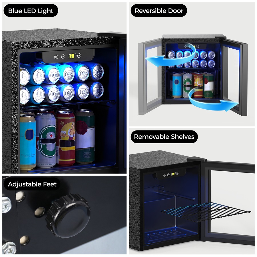 Advwin Digital Mini Beverage Cooler 36L, Wine Cooler with Adjustable Temperature, Portable Countertop Bar Fridge Interior Light, Freestanding Refrigerator for Home Kitchen Office Dorm Party RV Camping