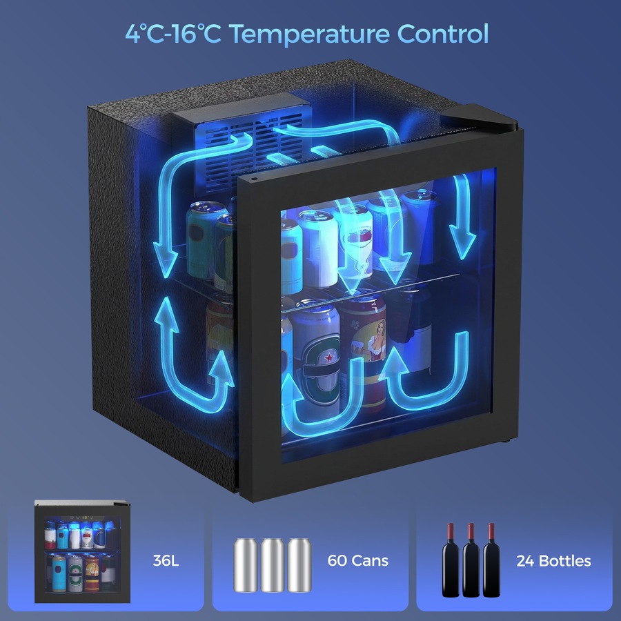 Advwin Digital Mini Beverage Cooler 36L, Wine Cooler with Adjustable Temperature, Portable Countertop Bar Fridge Interior Light, Freestanding Refrigerator for Home Kitchen Office Dorm Party RV Camping