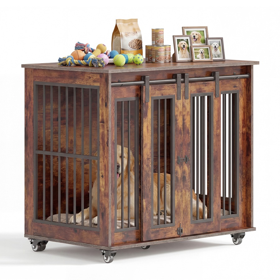 Advwin Dog Crate Furniture Heavy Duty Dog Cage Kennel with Sliding Door