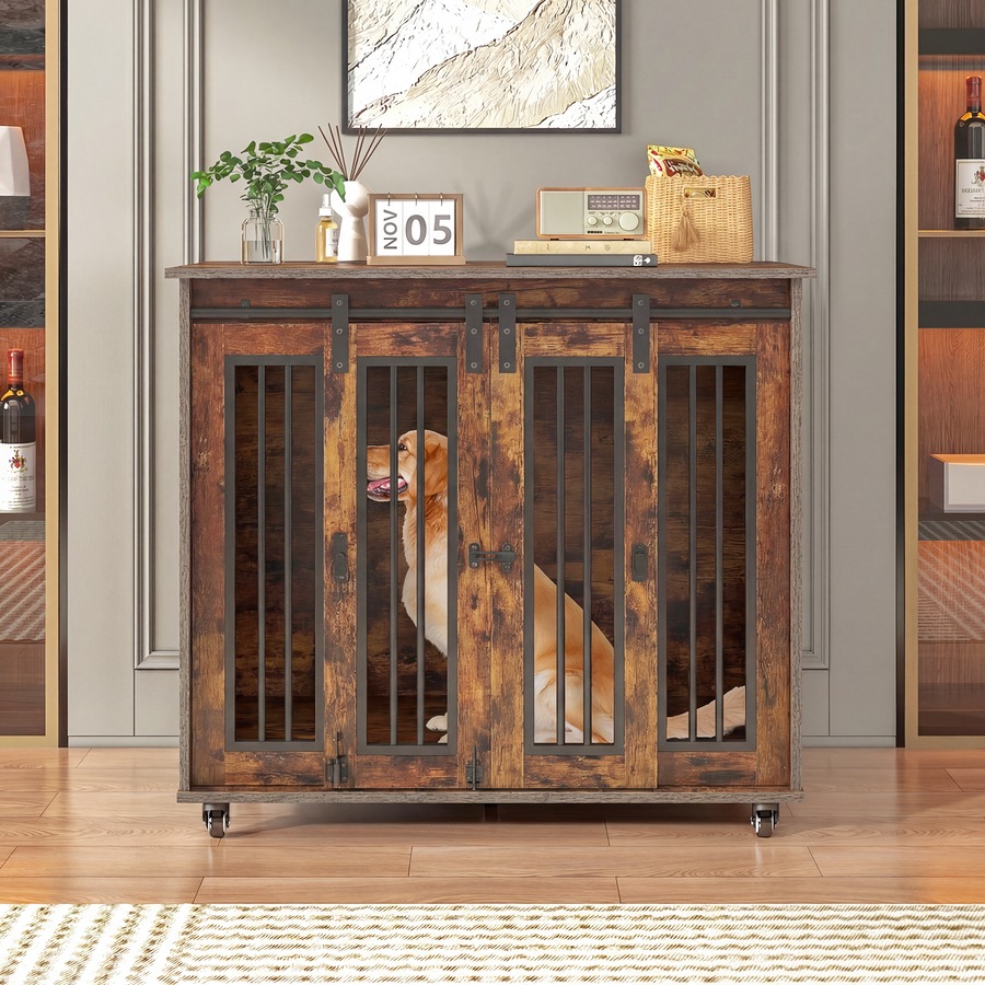 Advwin Dog Crate Furniture Heavy Duty Dog Cage Kennel with Sliding Door