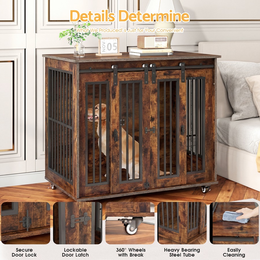 Advwin Dog Crate Furniture Heavy Duty Dog Cage Kennel with Sliding Door