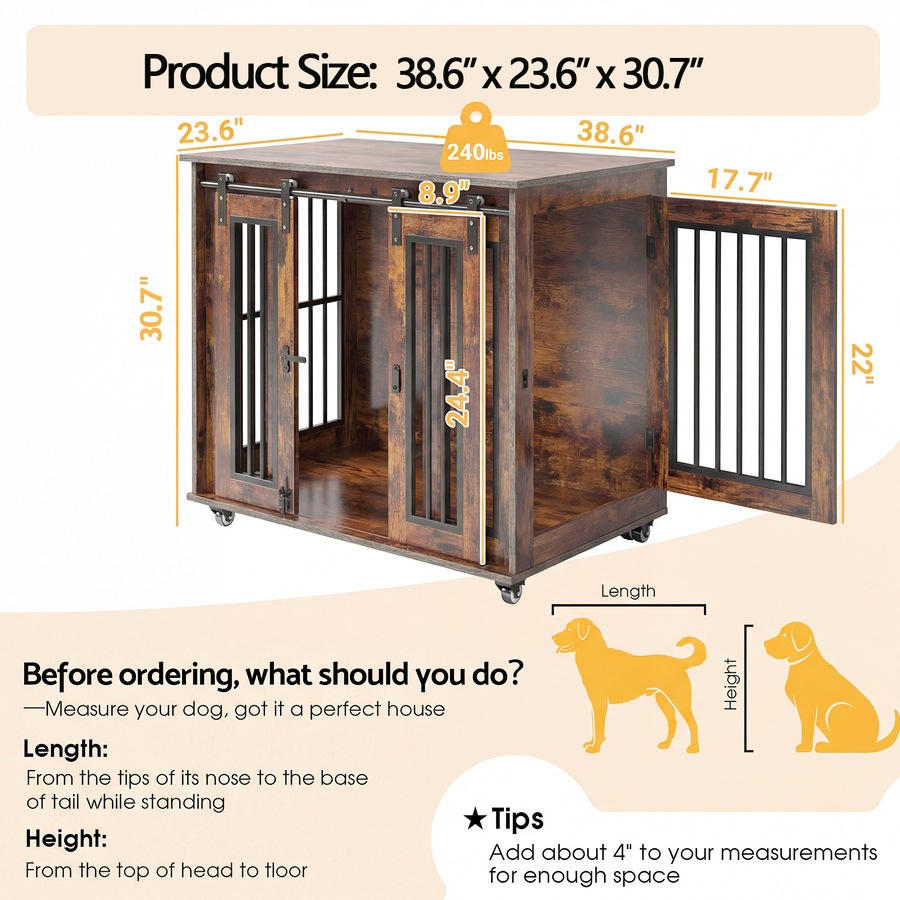 Advwin Dog Crate Furniture Heavy Duty Dog Cage Kennel with Sliding Door