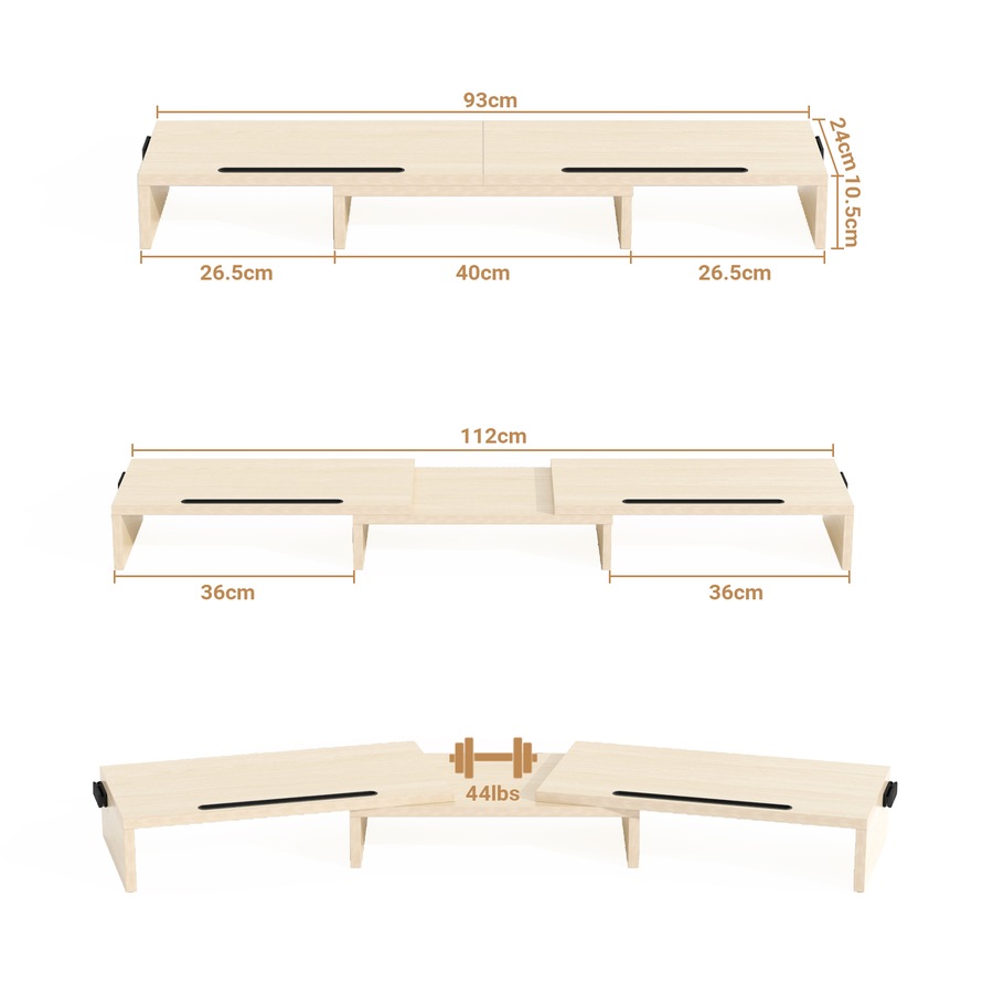 Advwin Dual Monitor Stand Riser Desk Organizer Computer Stand Adjustable Length and Angle Wood