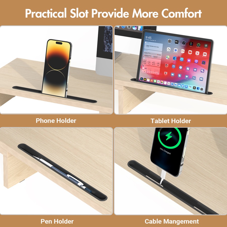 Advwin Dual Monitor Stand Riser Desk Organizer Computer Stand Adjustable Length and Angle Wood