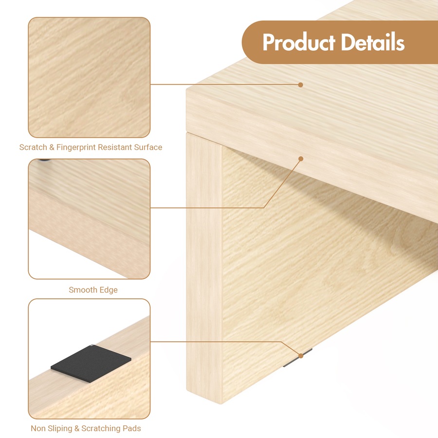 Advwin Dual Monitor Stand Riser Desk Organizer Computer Stand Adjustable Length and Angle Wood