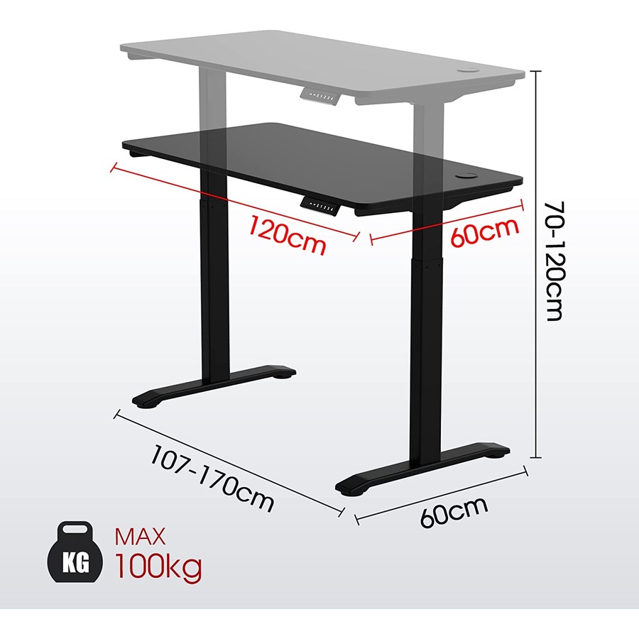 Adjustable Height Dual Motor Electric Standing Desk Sit Stand up Desk with 120cm Board Black