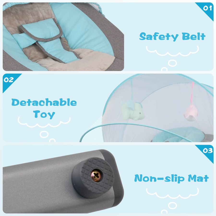 Advwin Electric Baby Swing Chair Rocking Chair with Mosquito Net Blue