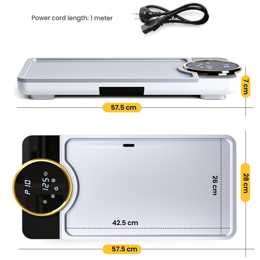 Advwin Electric Grill Pan, Electric Hot Plate with LCD Touchscreen, Non-Stick Griddle Plate for Family, Adjustable Temperature & Timer, Removable Oil Drip Tray, Smokeless Family Grill for 2-8 People