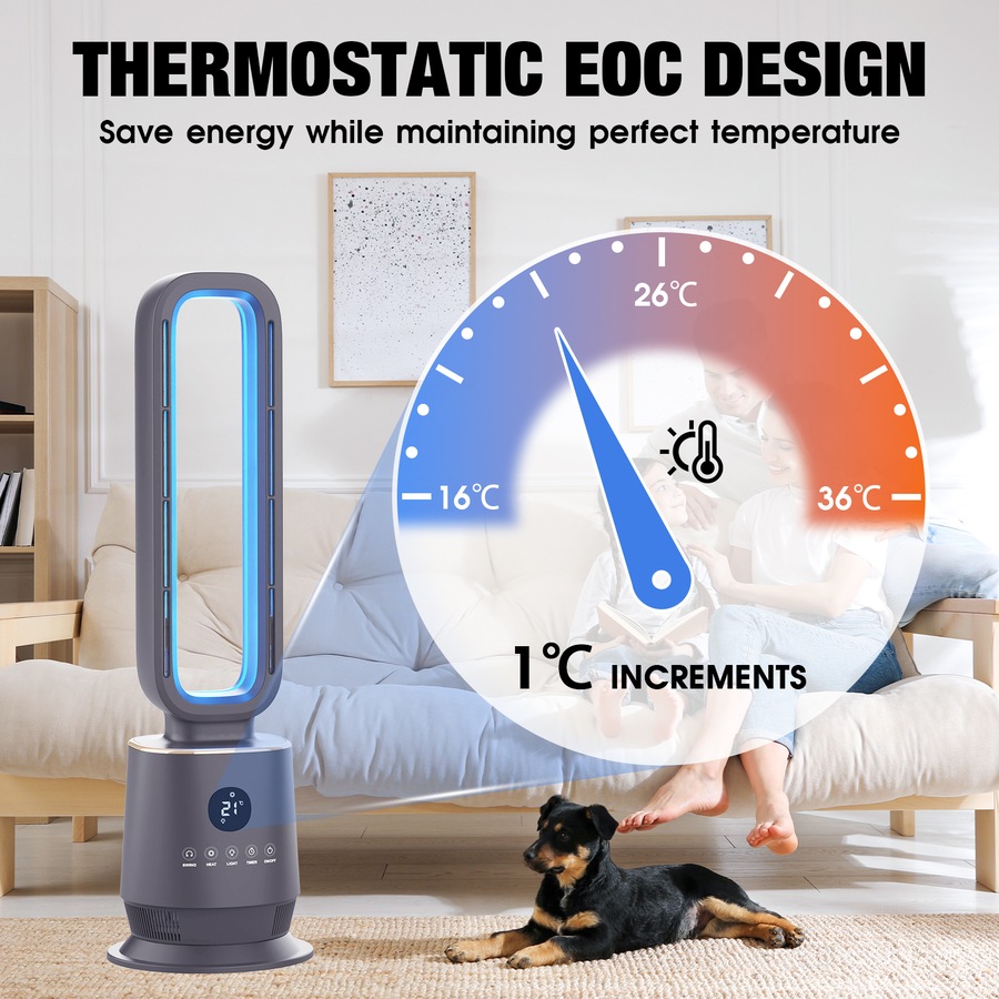 Advwin Bladeless Heater with Thermostat, Color Light for Bedroom, Office and Indoor Use 2000W