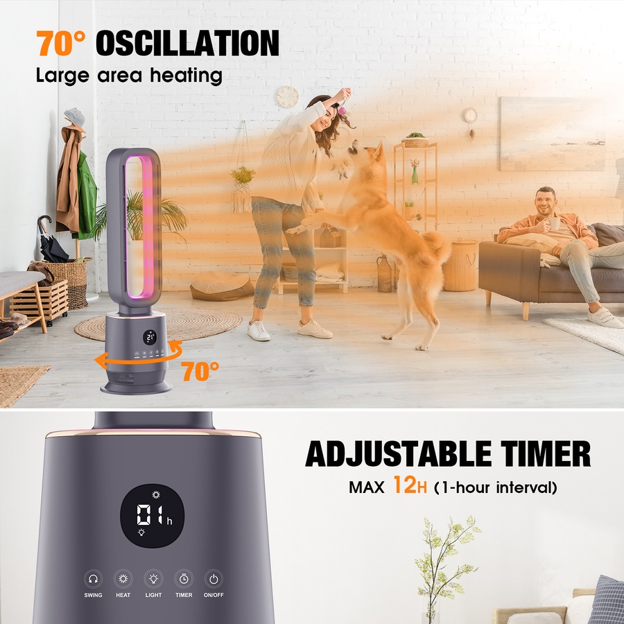 Advwin Bladeless Heater with Thermostat, Color Light for Bedroom, Office and Indoor Use 2000W