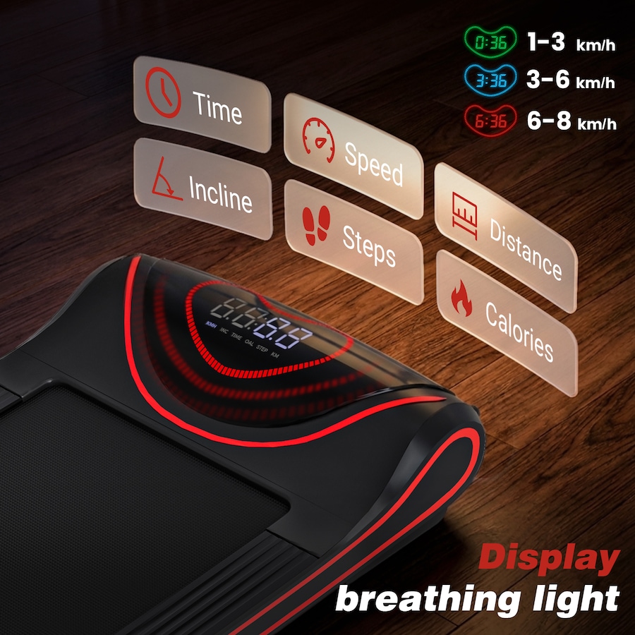 Advwin Electric Incline Treadmill for Home, 3-Level Auto Incline 3%/6%/9% Walking Pad Running Machine with App & Remote Control, LED Ambient Display, 1-8 km/h
