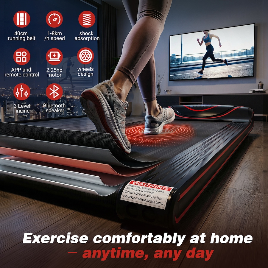 Advwin Electric Incline Treadmill for Home, 3-Level Auto Incline 3%/6%/9% Walking Pad Running Machine with App & Remote Control, LED Ambient Display, 1-8 km/h