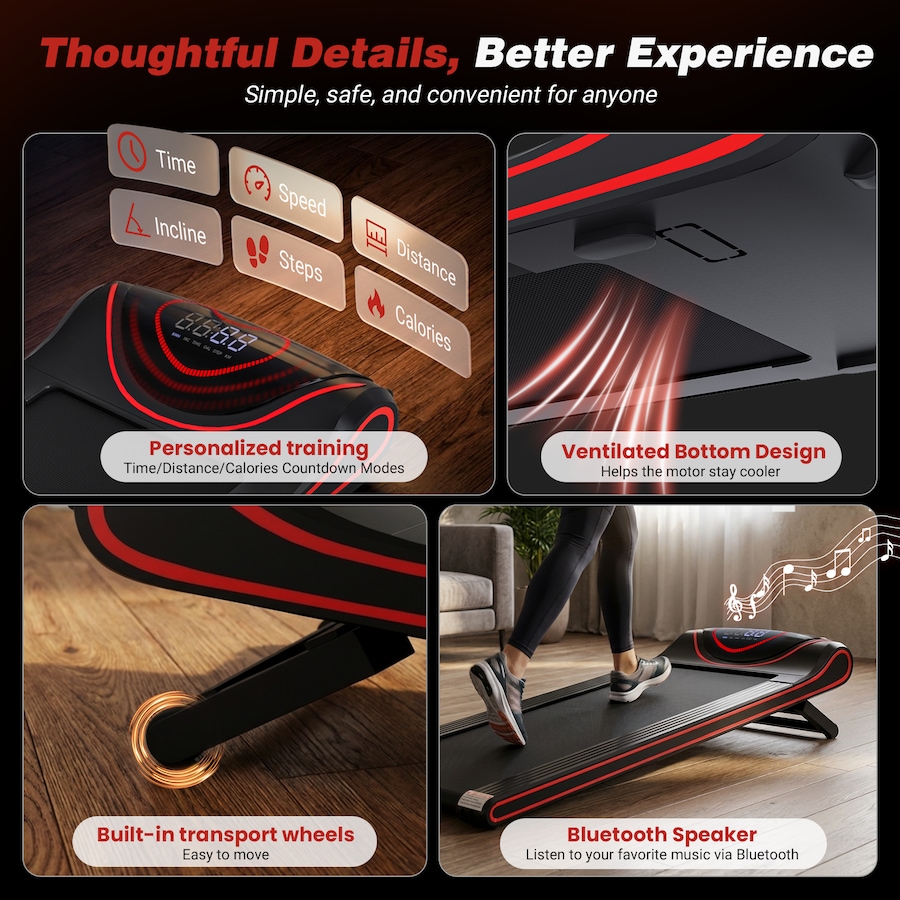Advwin Electric Incline Treadmill for Home, 3-Level Auto Incline 3%/6%/9% Walking Pad Running Machine with App & Remote Control, LED Ambient Display, 1-8 km/h