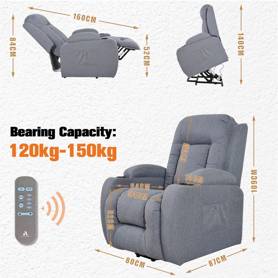 Advwin Electric Lift Heated Massage Recliner Grey