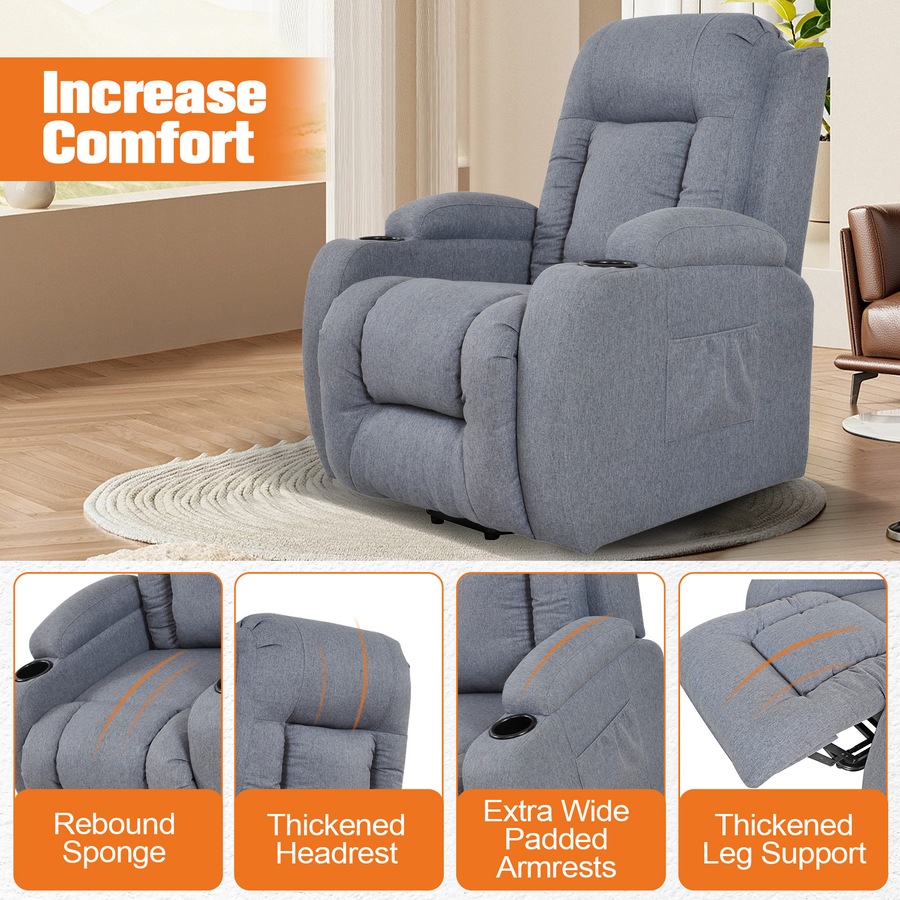 Advwin Electric Lift Heated Massage Recliner Grey