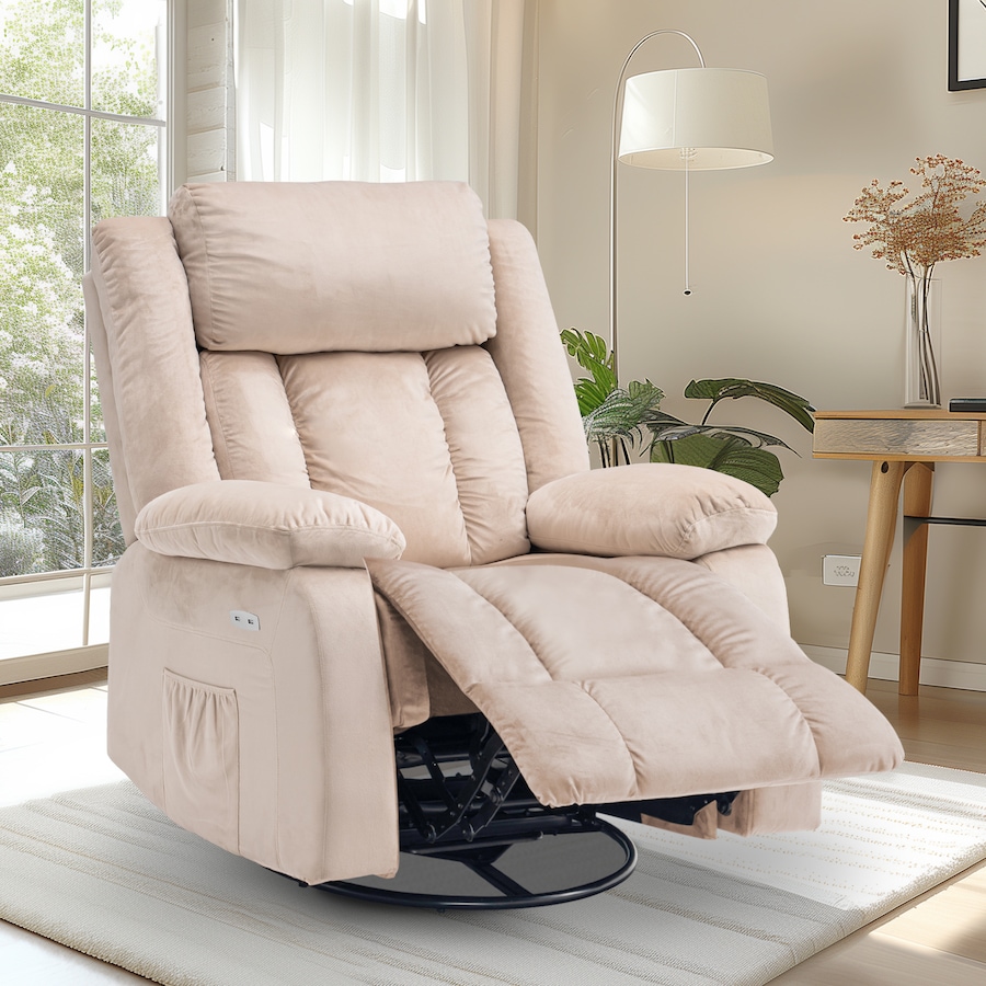 Advwin Electric Recliner Chair, Massage Rocker Recliner with Heat and Vibration Manual Reclining Chair for Home Theater Seating (Beige)