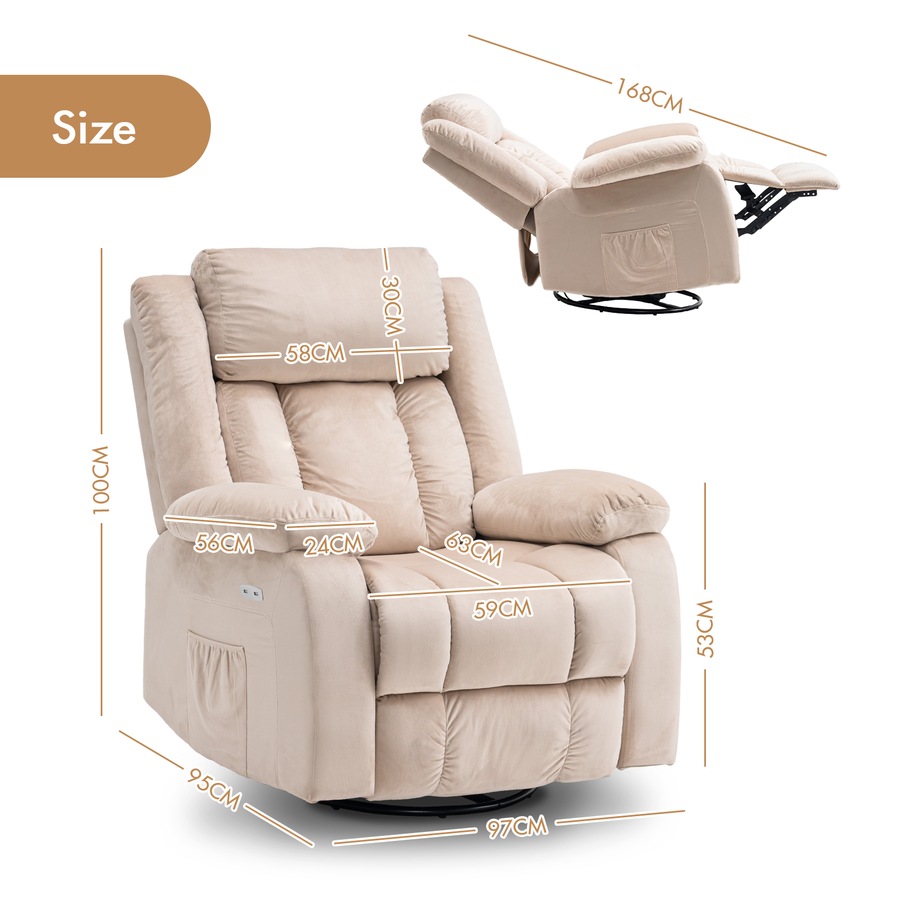 Advwin Electric Recliner Chair, Massage Rocker Recliner with Heat and Vibration Manual Reclining Chair for Home Theater Seating (Beige)