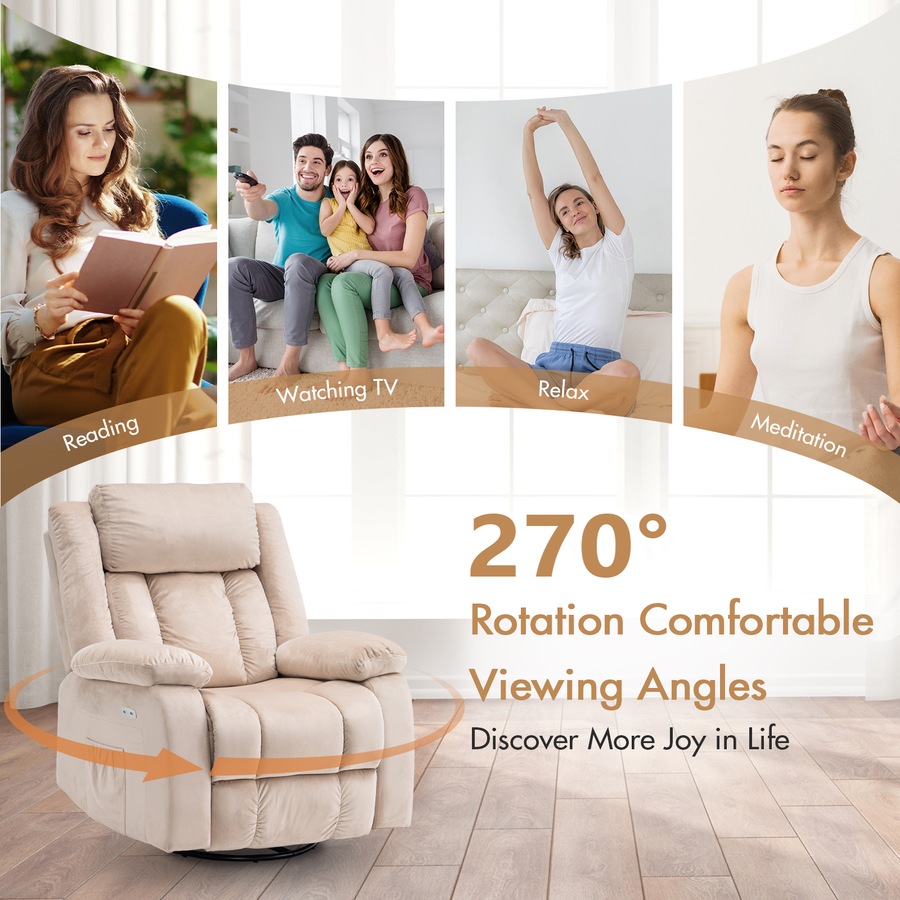 Advwin Electric Recliner Chair, Massage Rocker Recliner with Heat and Vibration Manual Reclining Chair for Home Theater Seating (Beige)