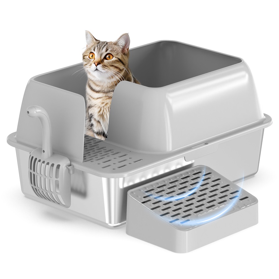 Advwin Enclosed Stainless Steel Cat Litter Box with Lid