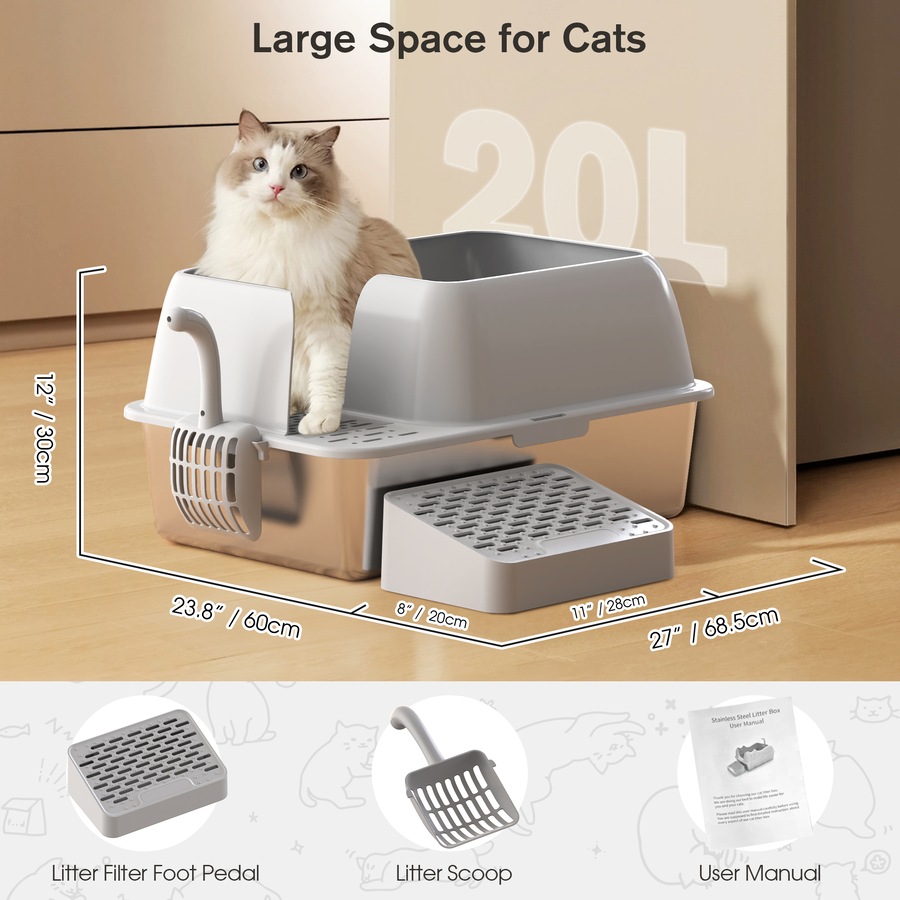 Advwin Enclosed Stainless Steel Cat Litter Box with Lid