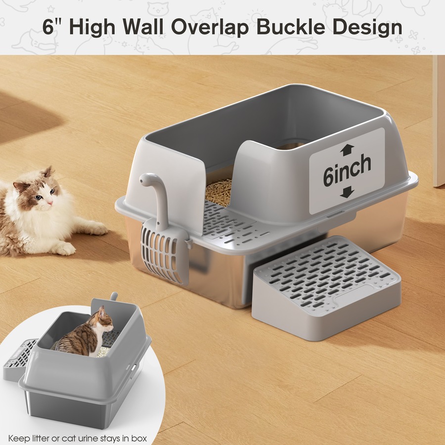 Advwin Enclosed Stainless Steel Cat Litter Box with Lid