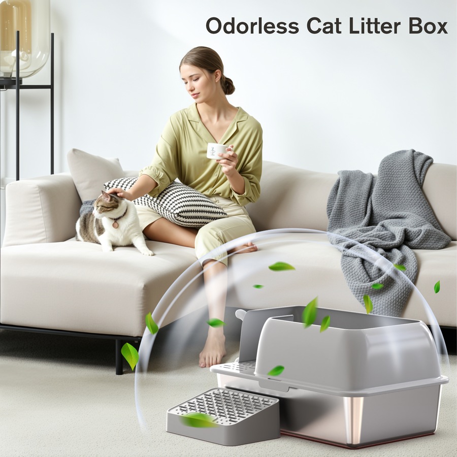 Advwin Enclosed Stainless Steel Cat Litter Box with Lid