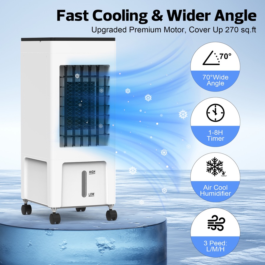 Advwin Evaporative Air Cooler, 3 in 1 Portable Air Cooler Fan with 8L Water Tank, 4 Ice Crystal Box, 3 Speed for Bedroom Home Office