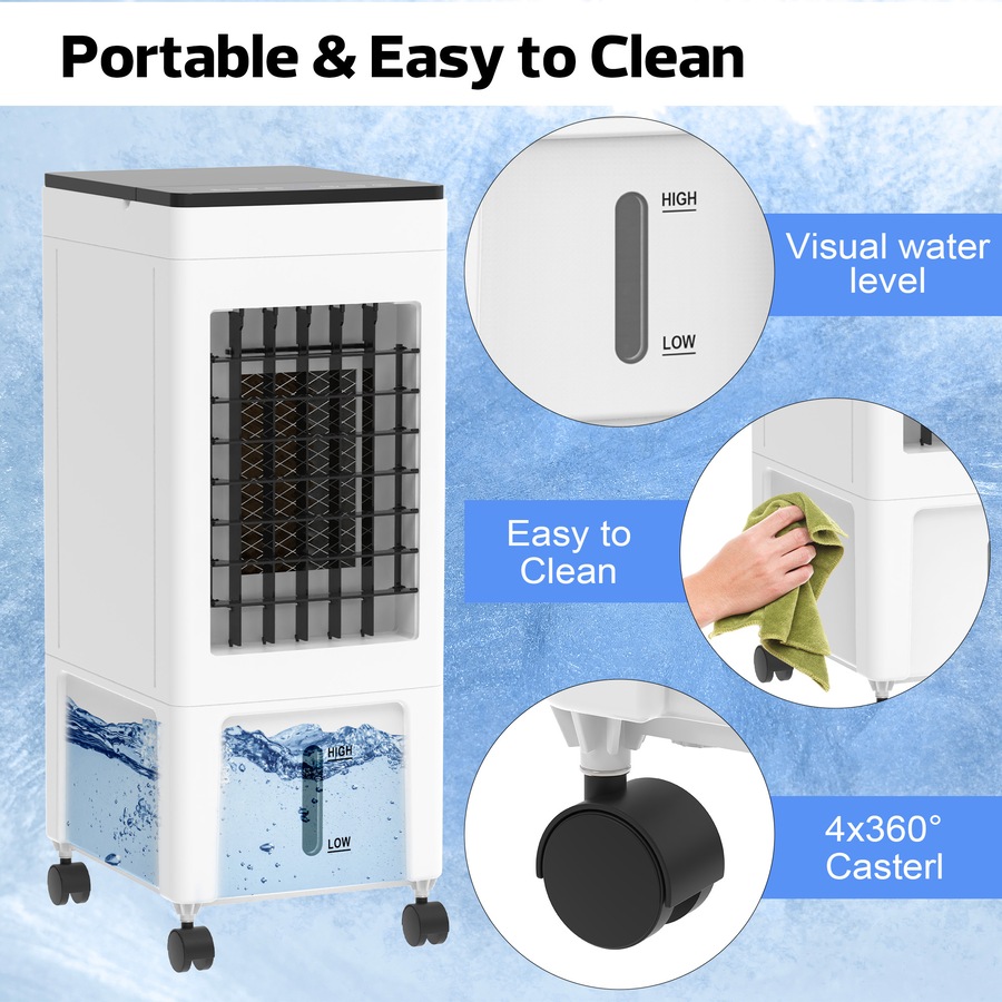 Advwin Evaporative Air Cooler, 3 in 1 Portable Air Cooler Fan with 8L Water Tank, 4 Ice Crystal Box, 3 Speed for Bedroom Home Office