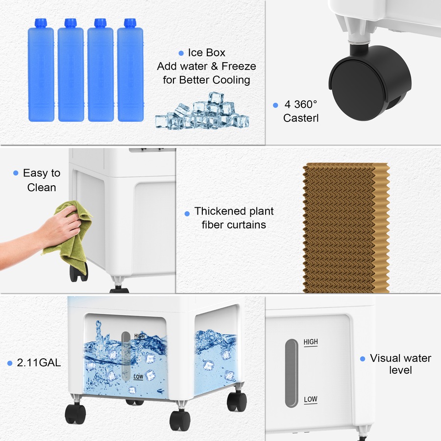 Advwin Evaporative Air Cooler, 3 in 1 Portable Air Cooler Fan with 8L Water Tank, 4 Ice Crystal Box, 3 Speed for Bedroom Home Office
