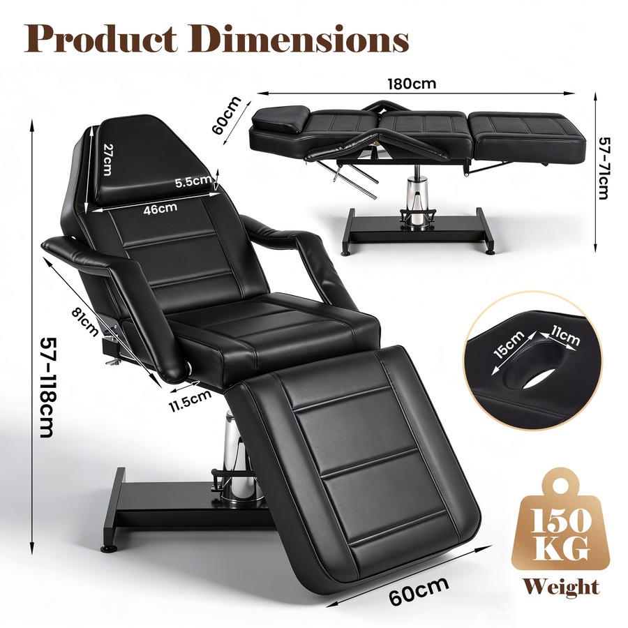 Advwin Facial Bed Chair, Hydraulic Adjustable Multi-Purpose Tattoo Chair Bed, Beauty Barber Spa Beauty Equipment, 150kg Capacity