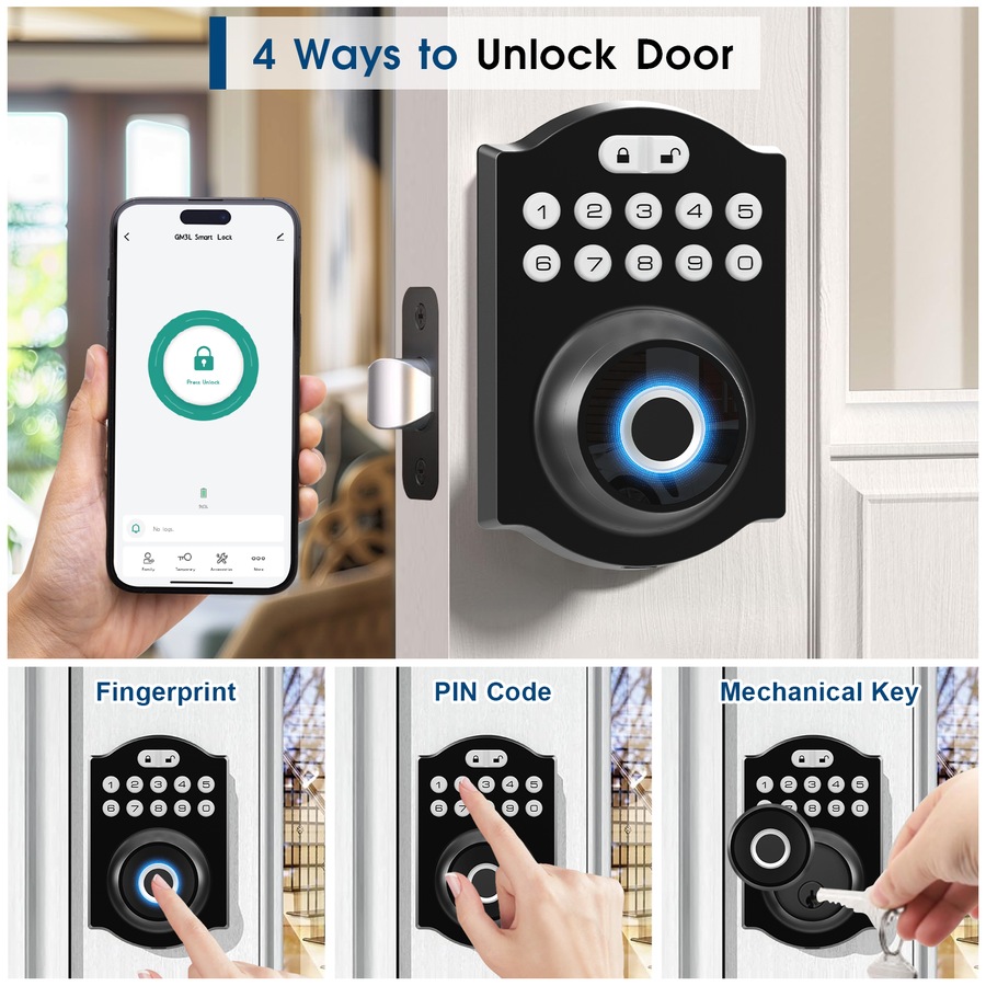 Advwin Fingerprint Smart Door Lock, Keyless Entry Door Lock, Easy Installation, Biometric Smart Locks for Front Door, Black
