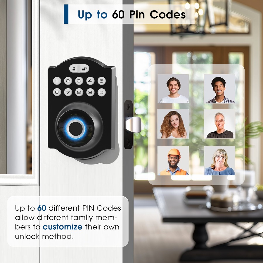 Advwin Fingerprint Smart Door Lock, Keyless Entry Door Lock, Easy Installation, Biometric Smart Locks for Front Door, Black