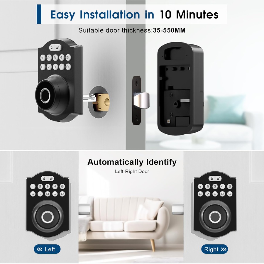 Advwin Fingerprint Smart Door Lock, Keyless Entry Door Lock, Easy Installation, Biometric Smart Locks for Front Door, Black