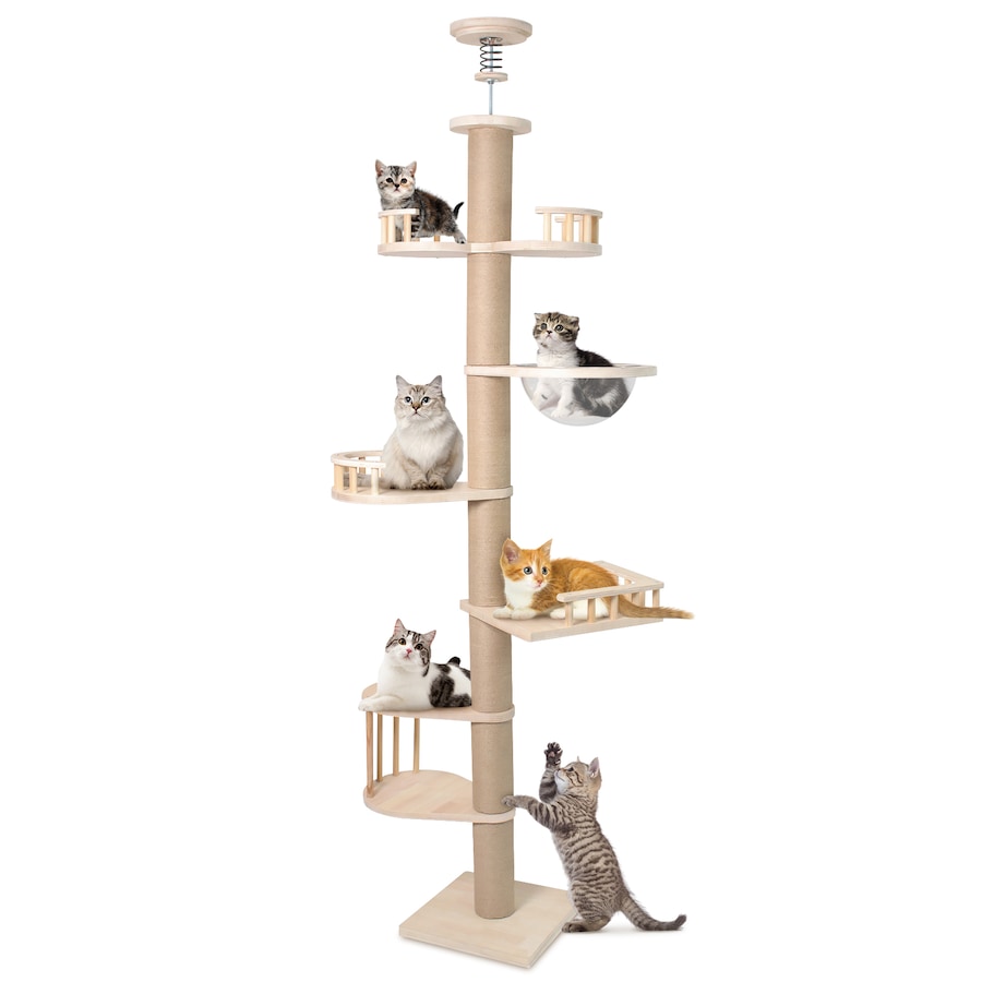 Advwin Floor to Ceiling Cat Tree Tall Cat Tower, Adjustable Height (230-275cm), 6 Tiers Cat Scratching Post Natural Sisal Rope Cat Tree Cat Modern Activity Tree for Indoor Cats