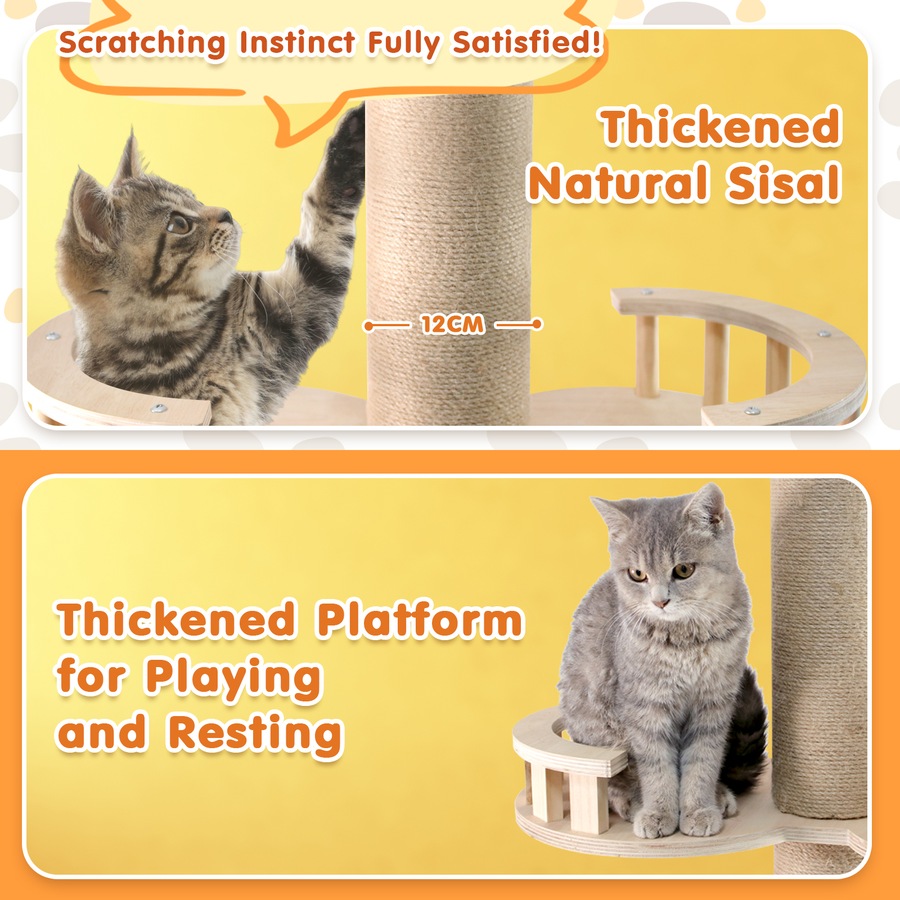 Advwin Floor to Ceiling Cat Tree Tall Cat Tower, Adjustable Height (230-275cm), 6 Tiers Cat Scratching Post Natural Sisal Rope Cat Tree Cat Modern Activity Tree for Indoor Cats