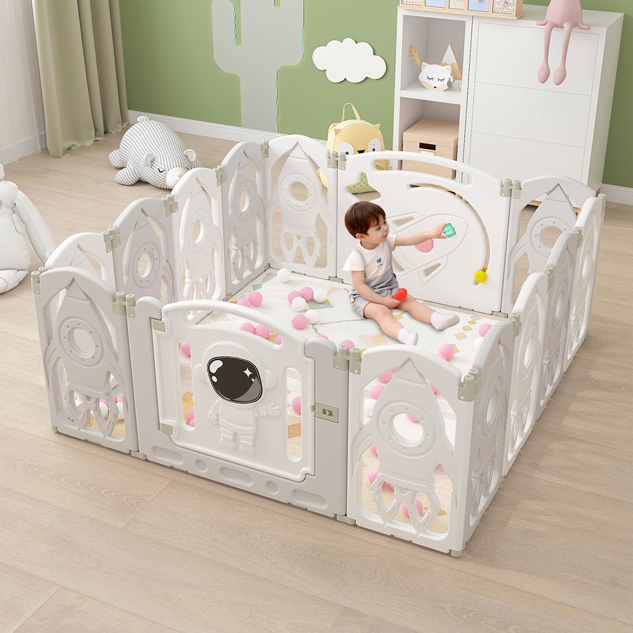 Advwin Foldable Baby PlayPen 14 Panels 140*135cm Kids Activity Centre