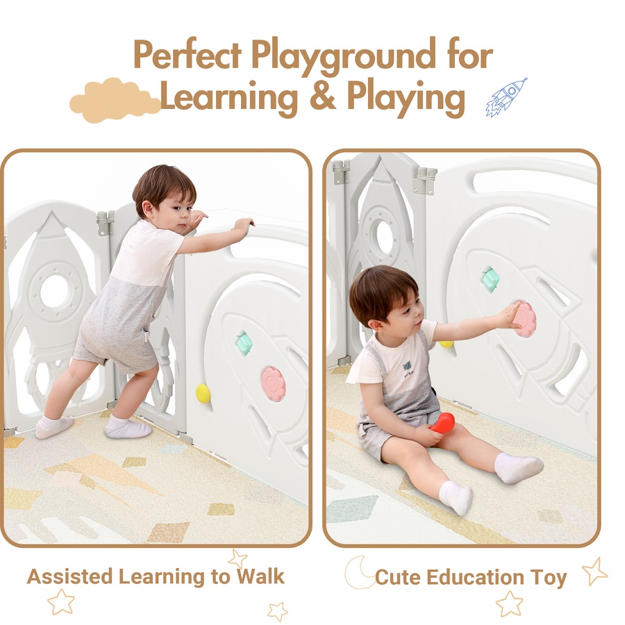 Advwin Foldable Baby PlayPen 14 Panels 140*135cm Kids Activity Centre