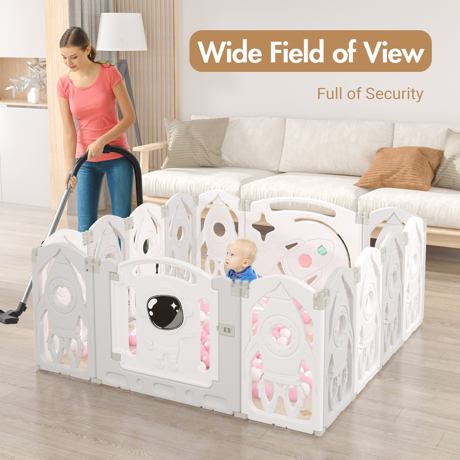 Advwin Foldable Baby PlayPen 14 Panels 140*135cm Kids Activity Centre