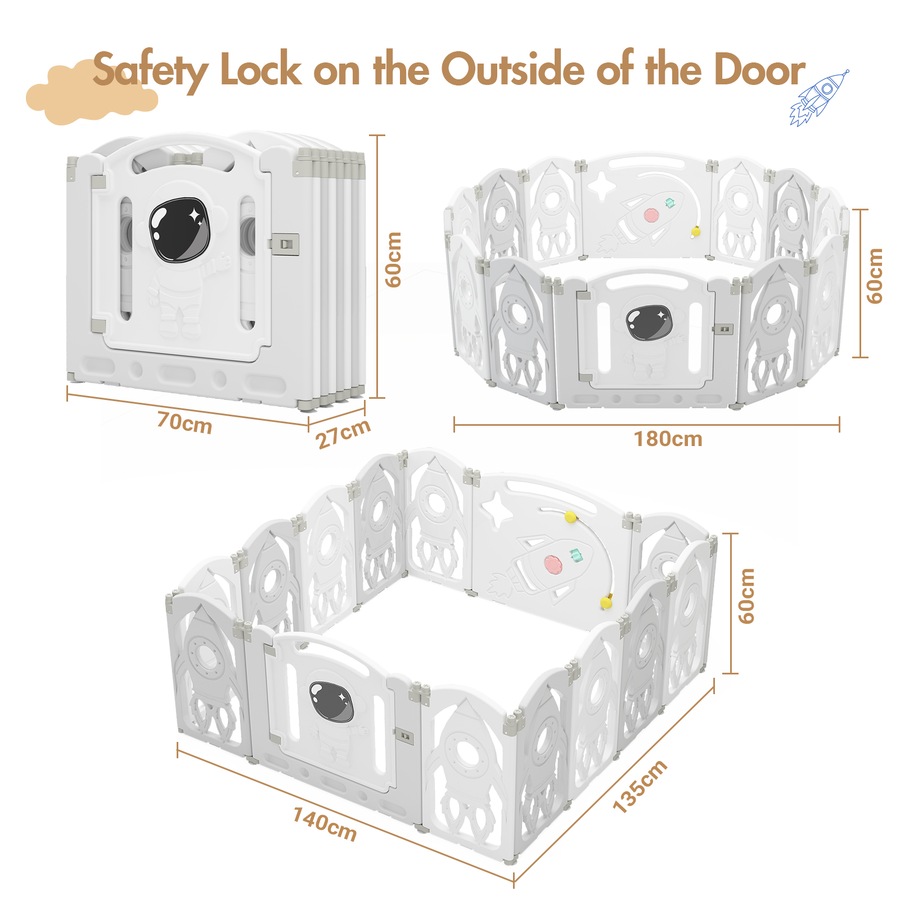 Advwin Foldable Baby PlayPen 14 Panels 140*135cm Kids Activity Centre