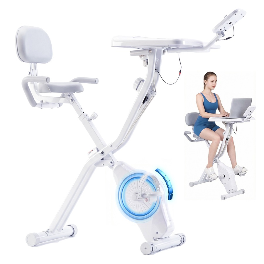 Advwin Foldable Exercise Bike with Desk, Indoor Cycling / Stationary Bike for Home Workout