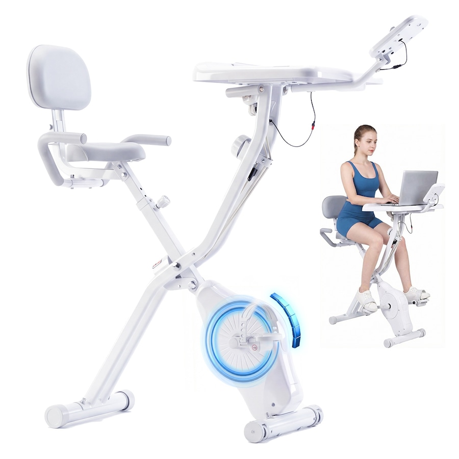 Advwin Foldable Exercise Bike with Desk, Indoor Cycling / Stationary Bike for Home Workout