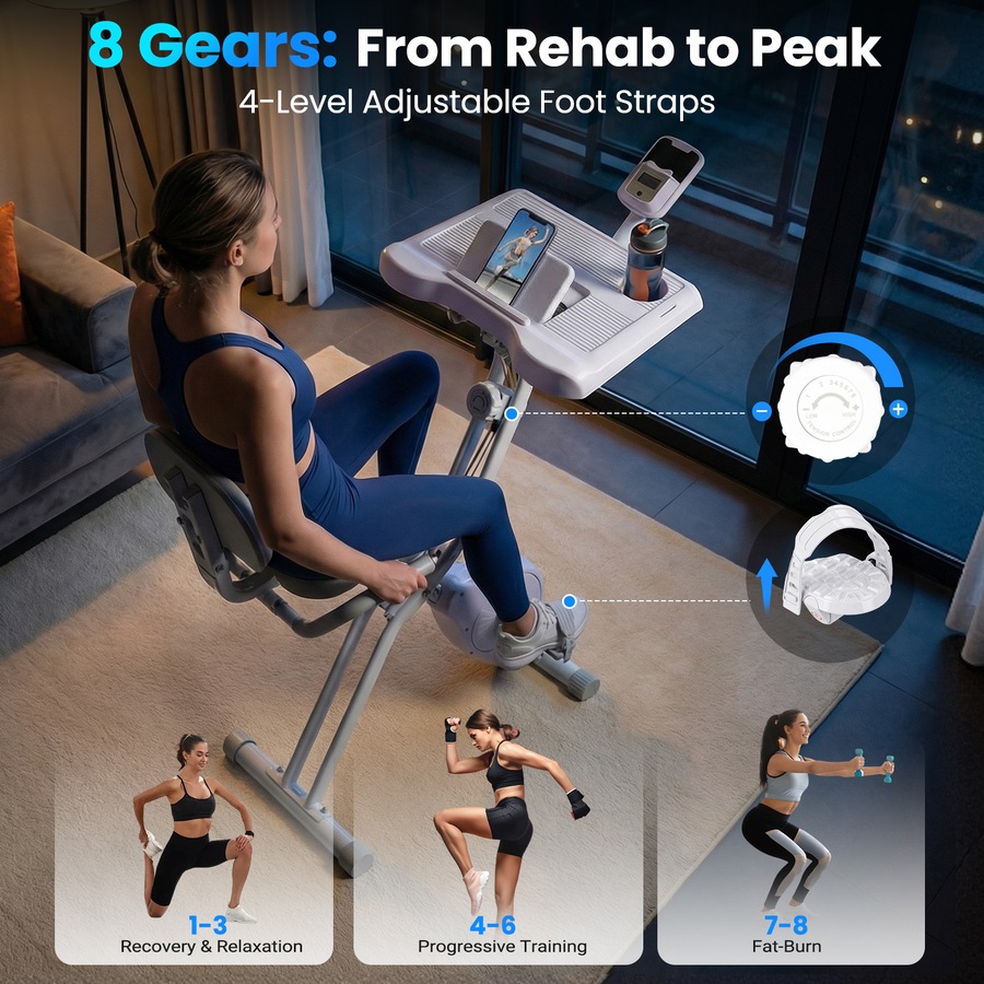 Advwin Foldable Exercise Bike with Desk, Indoor Cycling / Stationary Bike for Home Workout