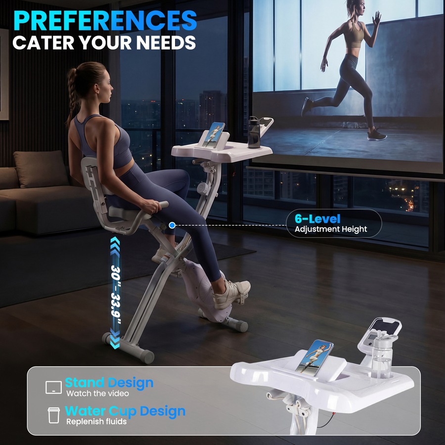 Advwin Foldable Exercise Bike with Desk, Indoor Cycling / Stationary Bike for Home Workout