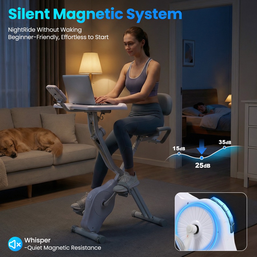 Advwin Foldable Exercise Bike with Desk, Indoor Cycling / Stationary Bike for Home Workout