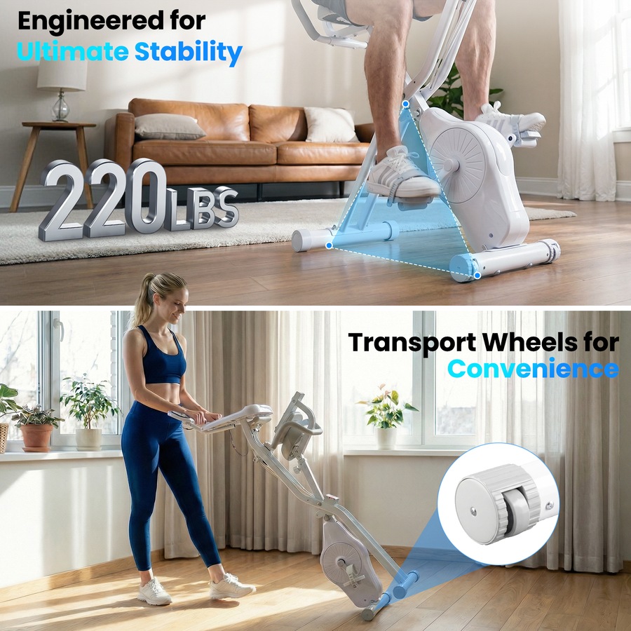 Advwin Foldable Exercise Bike with Desk, Indoor Cycling / Stationary Bike for Home Workout