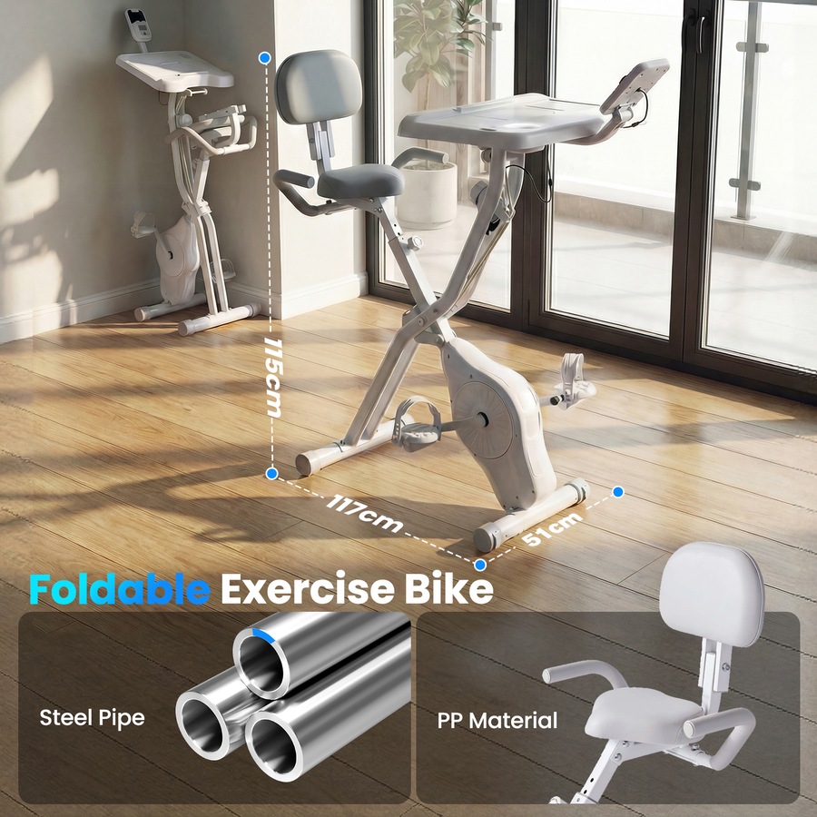 Advwin Foldable Exercise Bike with Desk, Indoor Cycling / Stationary Bike for Home Workout