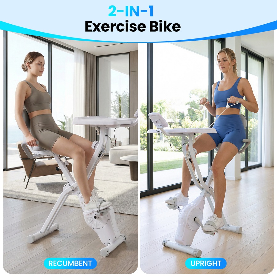 Advwin Foldable Exercise Bike with Desk, Indoor Cycling / Stationary Bike for Home Workout