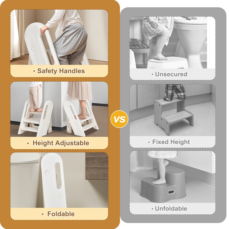 Advwin Foldable Kids Step Stool Toddler Potty Toilet Training Stool Kitchen Standing Tower with Adjustable Pedal