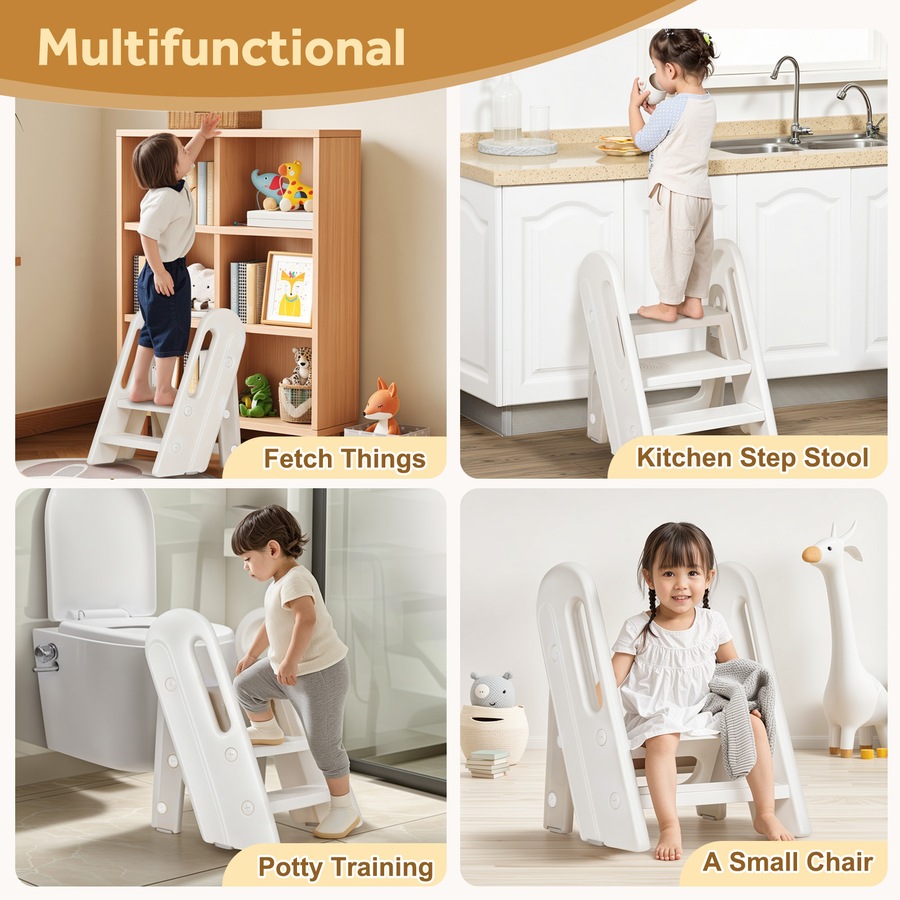 Advwin Foldable Kids Step Stool Toddler Potty Toilet Training Stool Kitchen Standing Tower with Adjustable Pedal