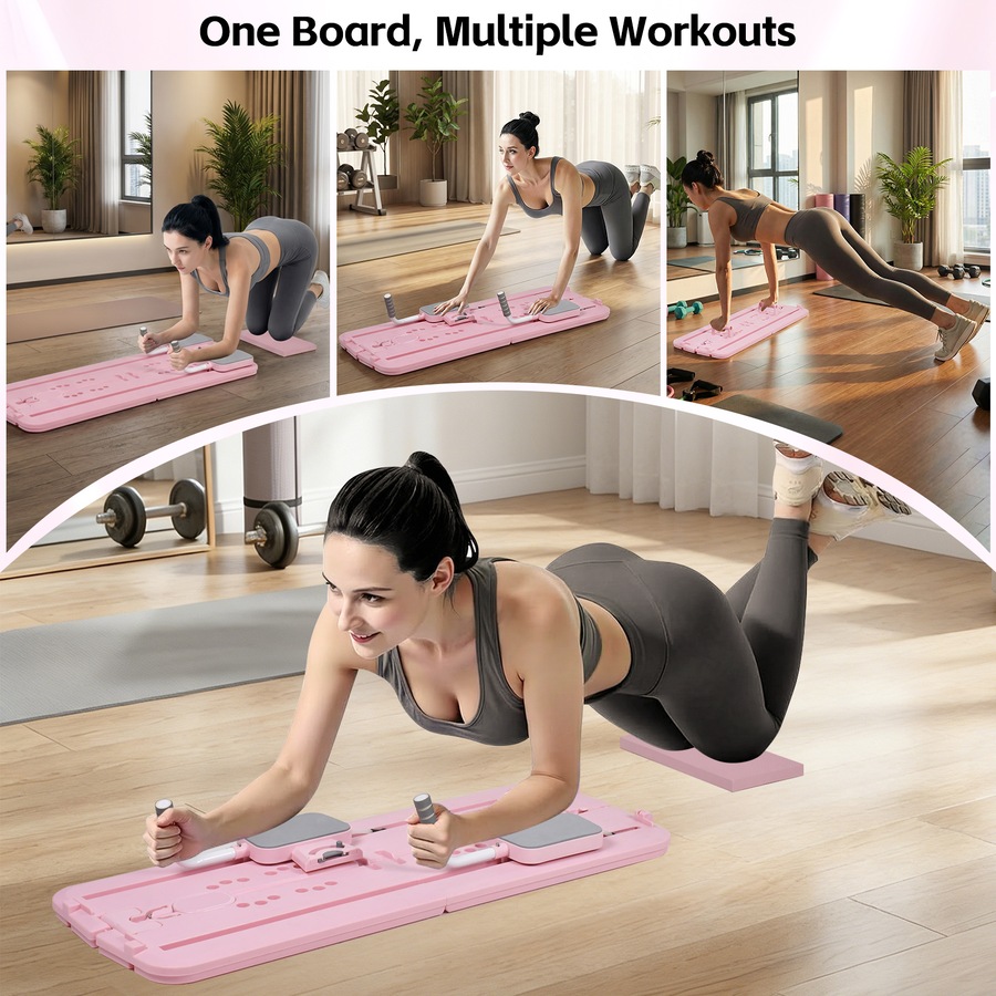 Advwin Foldable Pilates Reformer Board w/Back Storage, Elbow Support,Pilates Bar, Home Ab Trainer Machine Pink